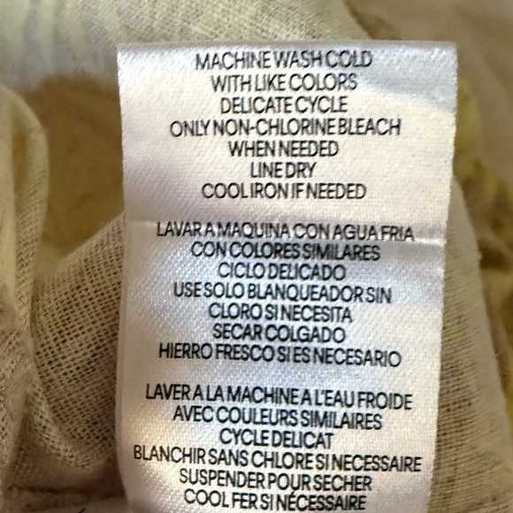 Calvin Klein Straight Leg Tropical Leaves Yellow Tan Pull-On Pants Elastic Tie - Picture 7 of 7